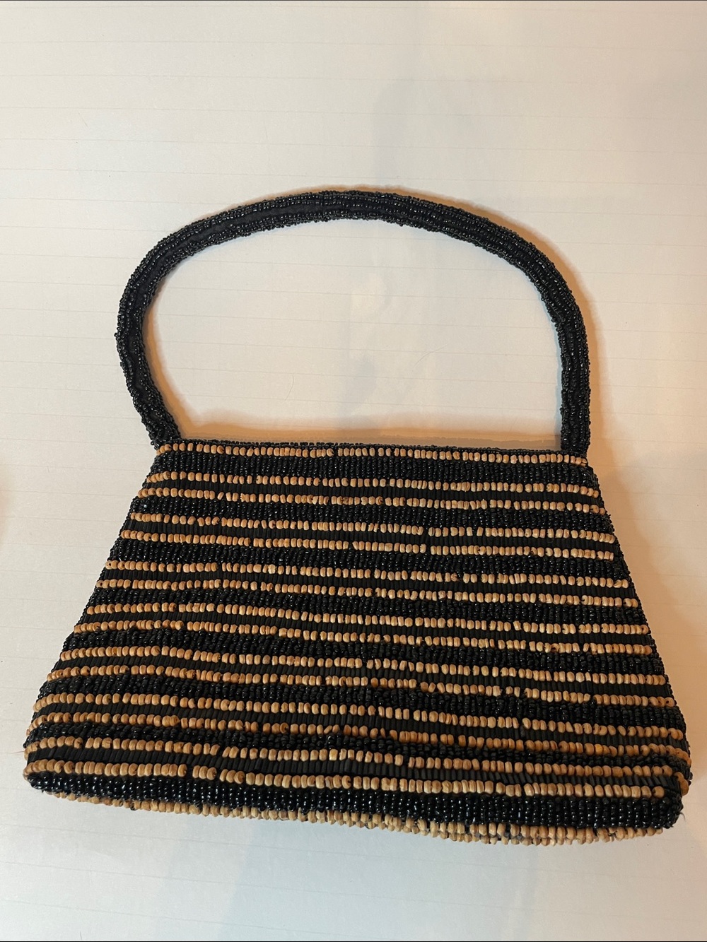K.C. Malhan Black Lucite & Brown Wooden Beads Purse Made in India